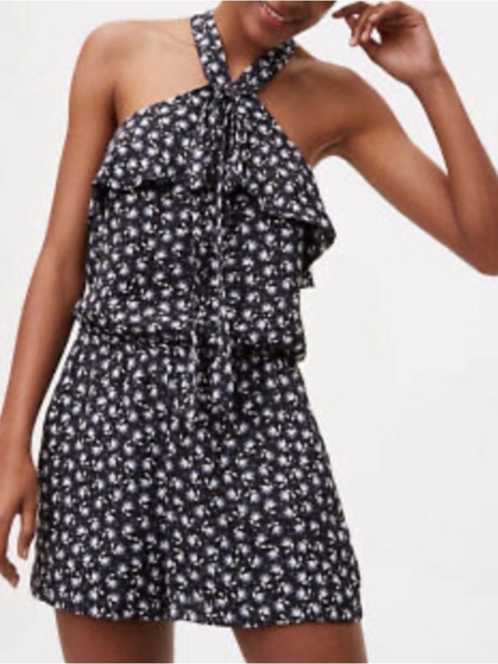 Ann Taylor Loft Black Floral Halter Neck Women's Romper NWT